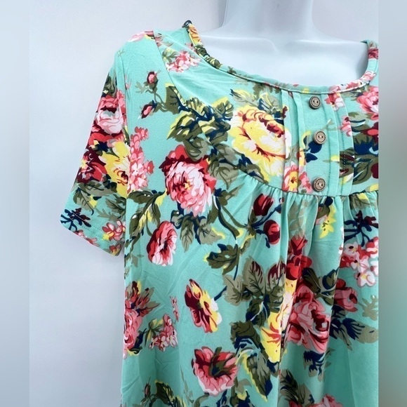 CPOKRTWSO Women's Plus Size Short Sleeve Tunic Top Floral Henley shirt Casual Bl - Picture 8 of 8